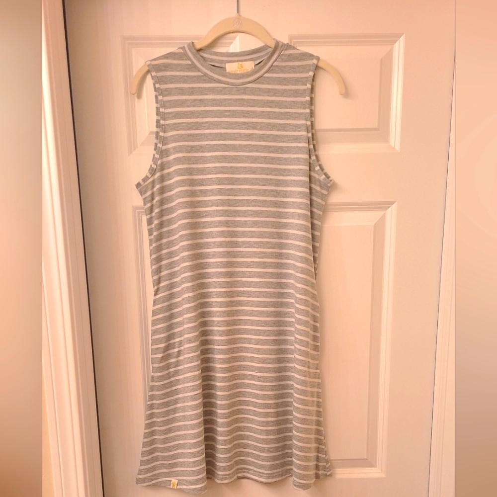 Simply Southern Gray Striped Sundress with Pockets